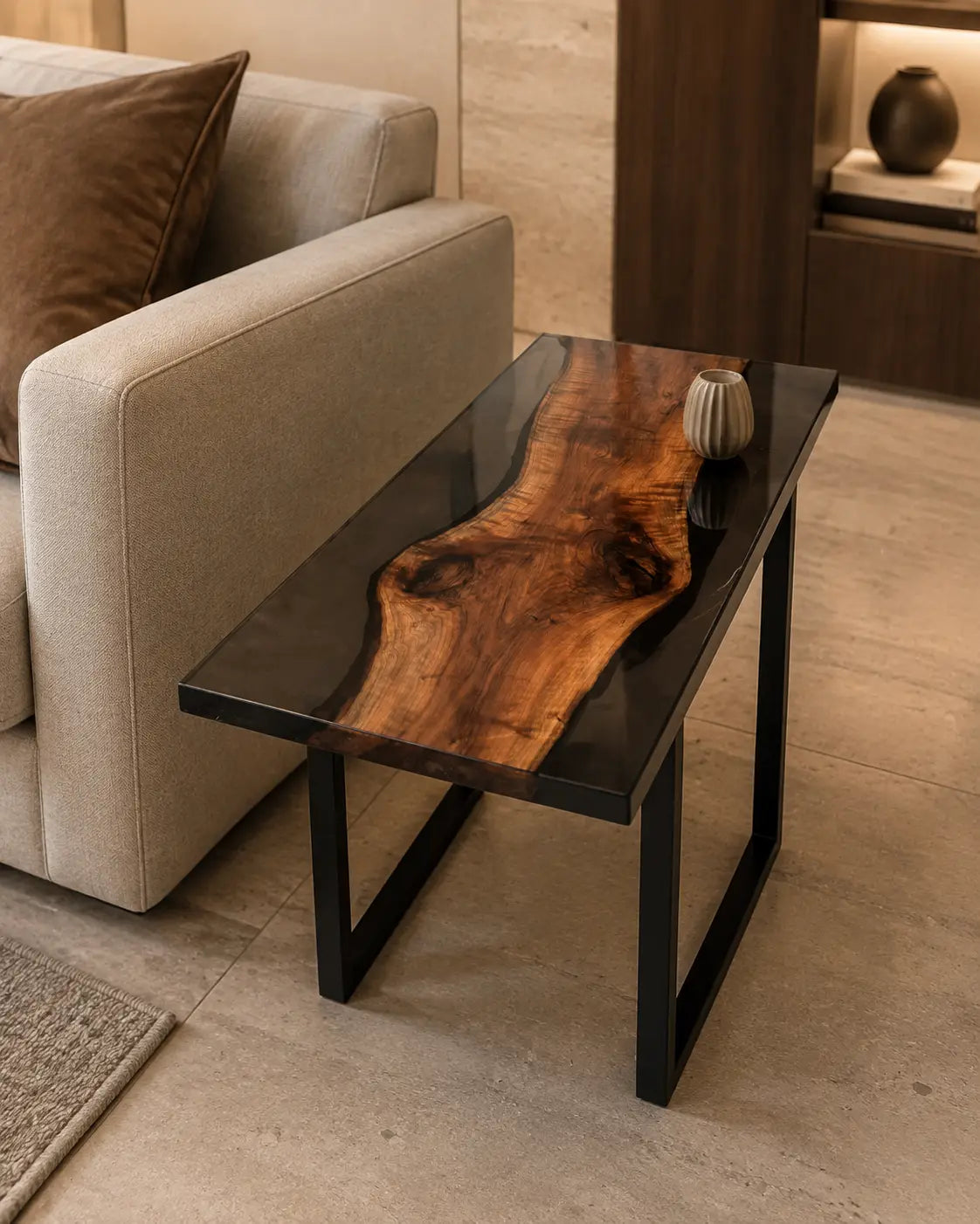 Carbon Edge Smoky Black Epoxy Black Walnut Side & End Table SET33