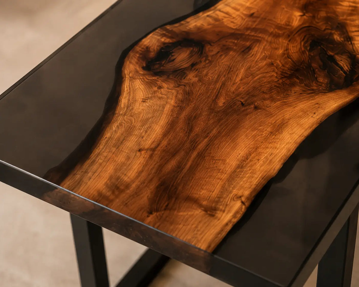Carbon Edge Smoky Black Epoxy Black Walnut Side & End Table SET33