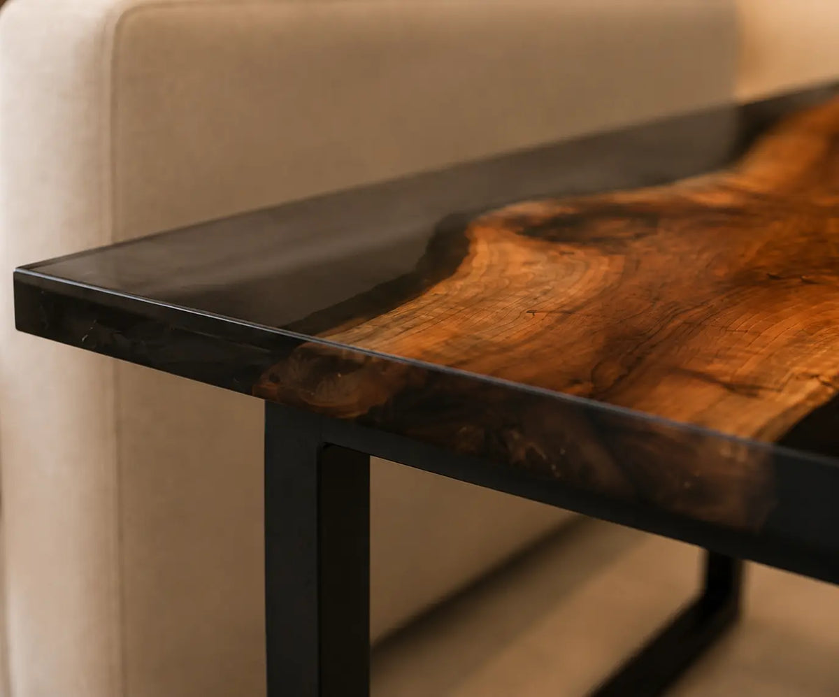 Carbon Edge Smoky Black Epoxy Black Walnut Side & End Table SET33