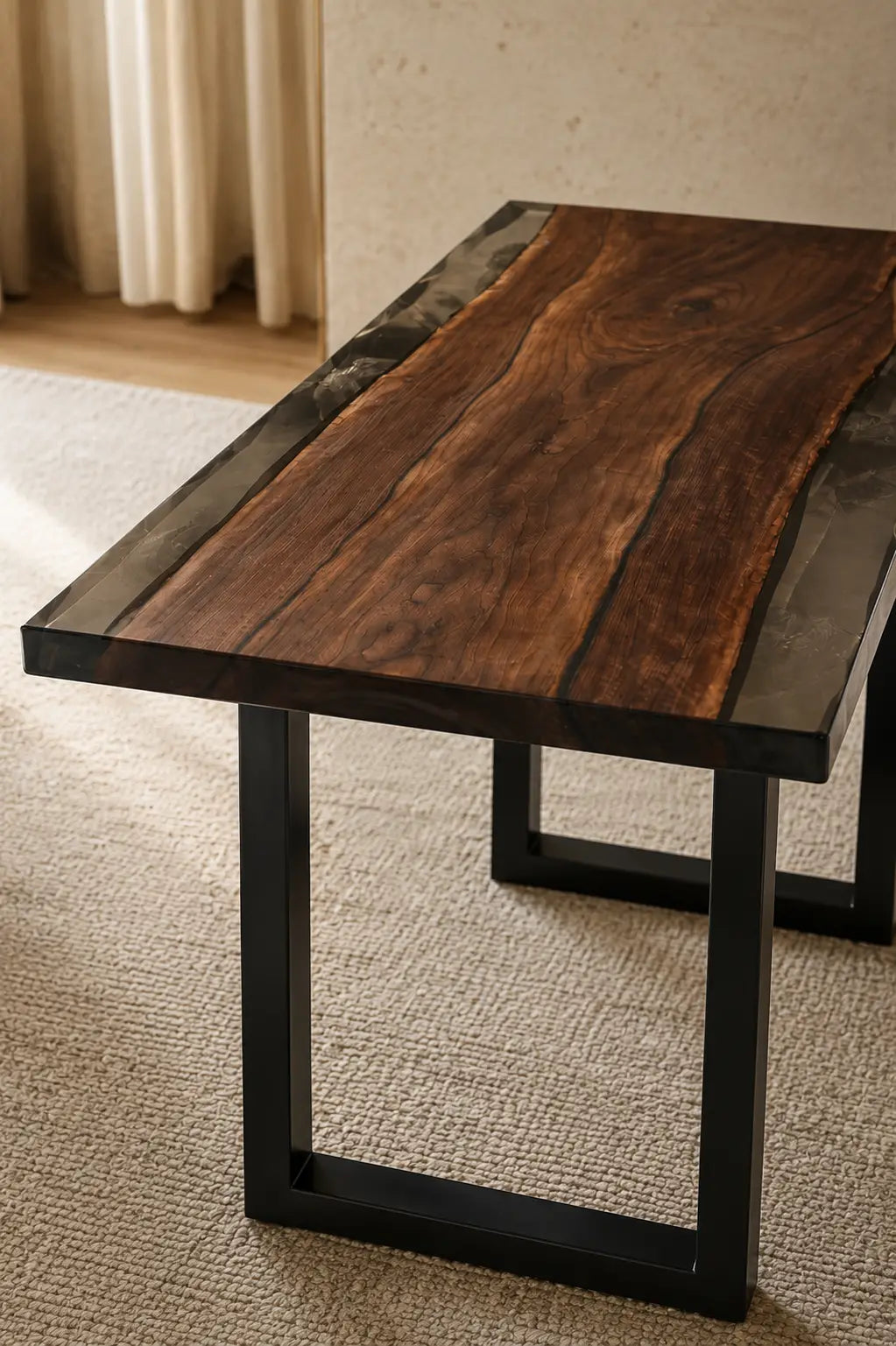 Noir Meridian Pure Black Epoxy River Black Walnut Side & End Table SET34
