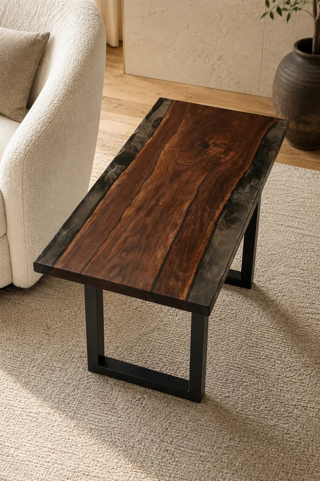 Noir Meridian Pure Black Epoxy River Black Walnut Side & End Table SET34