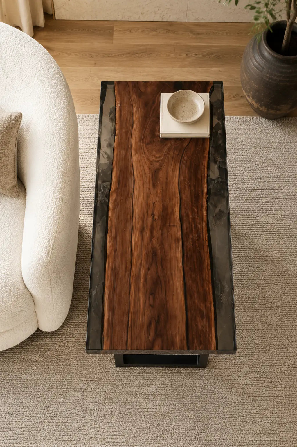 Noir Meridian Pure Black Epoxy River Black Walnut Side & End Table SET34