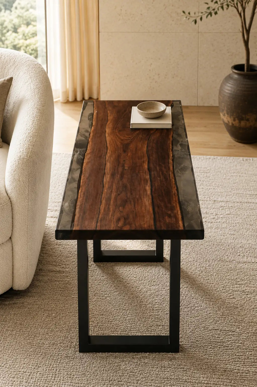 Noir Meridian Pure Black Epoxy River Black Walnut Side & End Table SET34