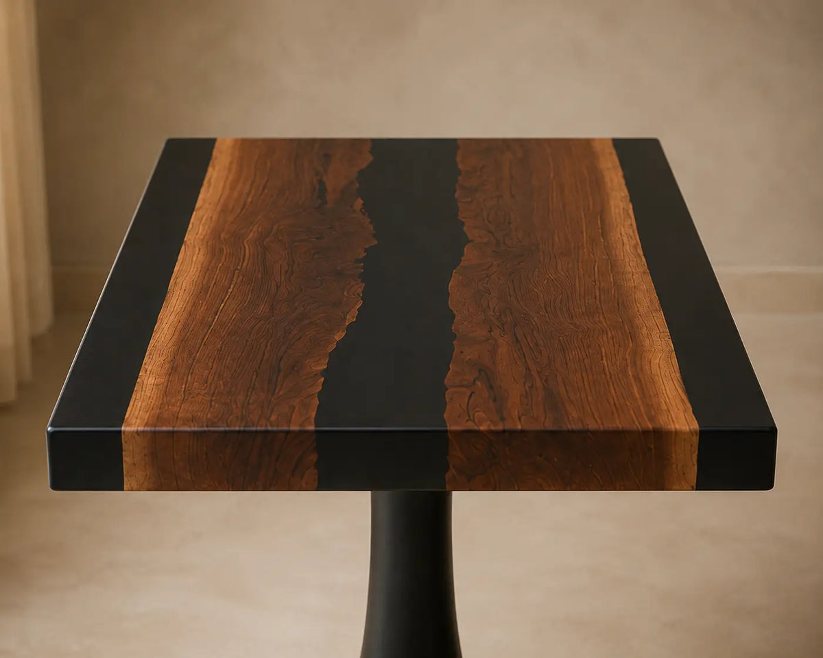 Twin Shadows Smoky Black Epoxy River Black Walnut Side & End Table SET35