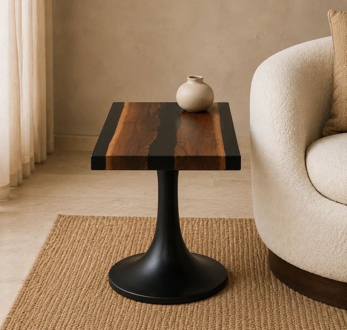 Twin Shadows Smoky Black Epoxy River Black Walnut Side & End Table SET35