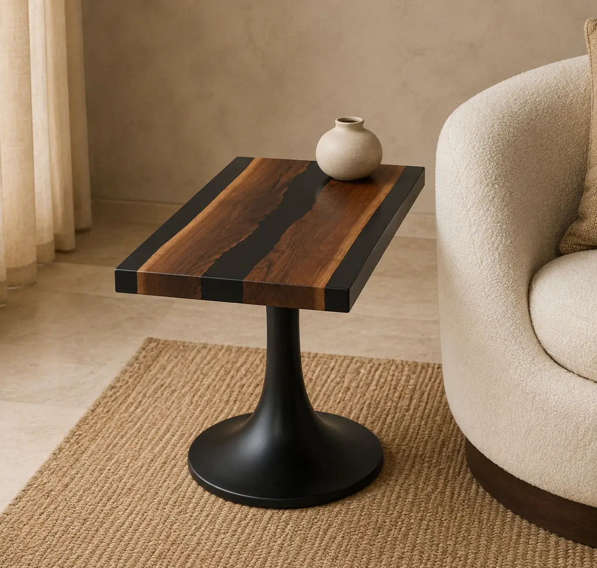 Twin Shadows Smoky Black Epoxy River Black Walnut Side & End Table SET35
