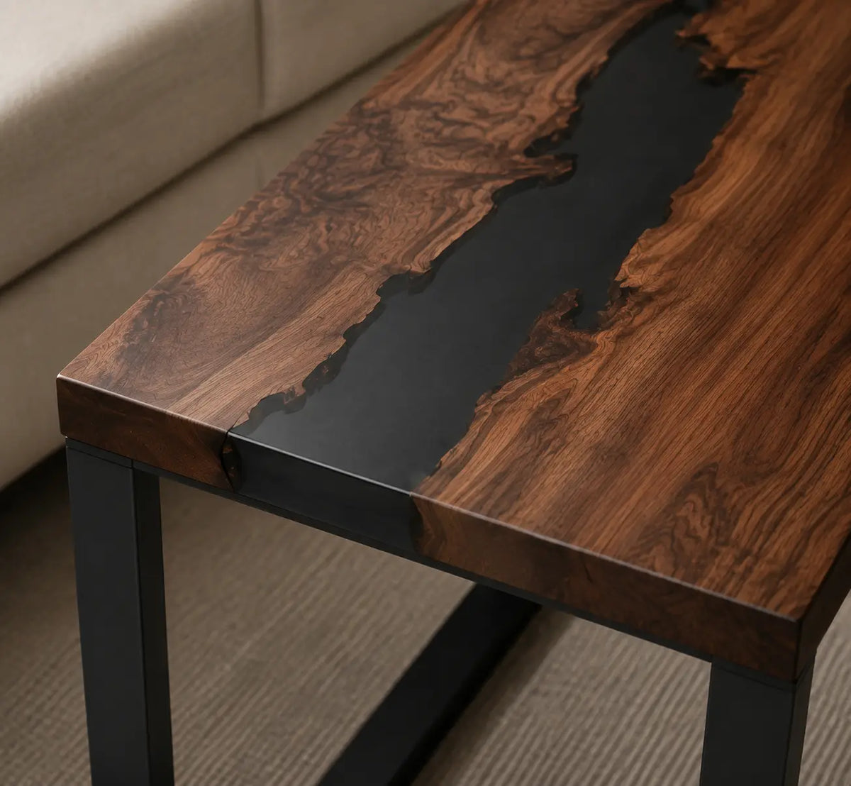 Smoked Channel Smoky Black Transparent Epoxy River Black Walnut Side & End Table SET36