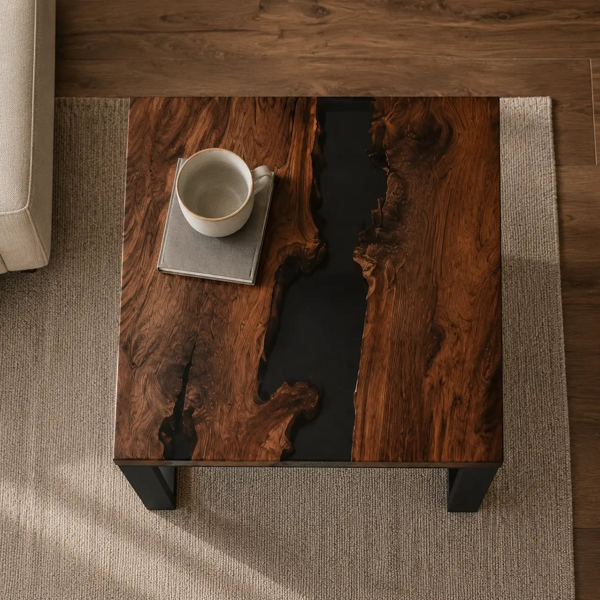 Smoked Channel Smoky Black Transparent Epoxy River Black Walnut Side & End Table SET36