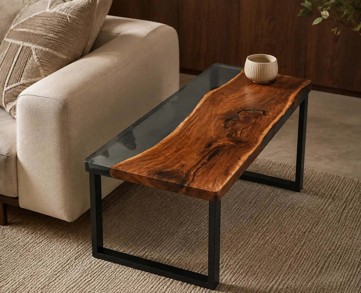 Smoke Terrace smoky transparent gray epoxy black walnut side and end table SET37