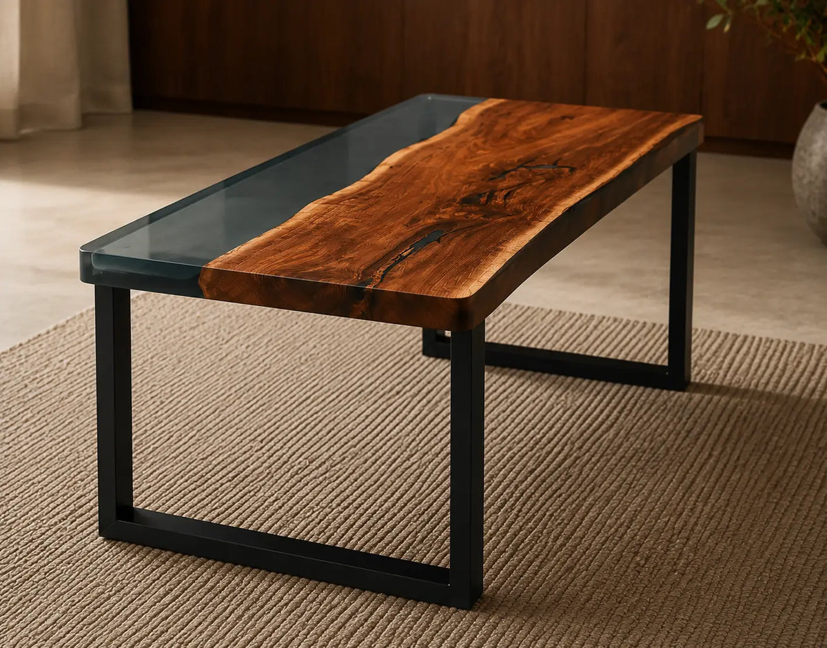 Smoke Terrace Smoky Transparent Gray Epoxy Black Walnut Side & End Table SET37