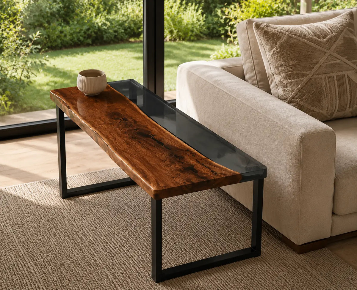 Smoke Terrace Smoky Transparent Gray Epoxy Black Walnut Side & End Table SET37