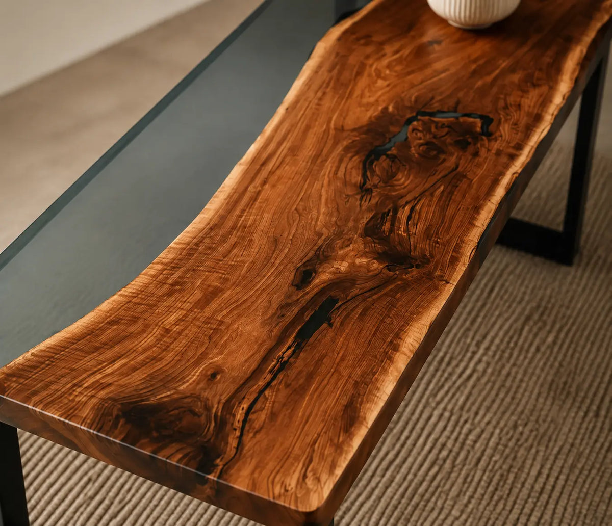 Smoke Terrace Smoky Transparent Gray Epoxy Black Walnut Side & End Table SET37