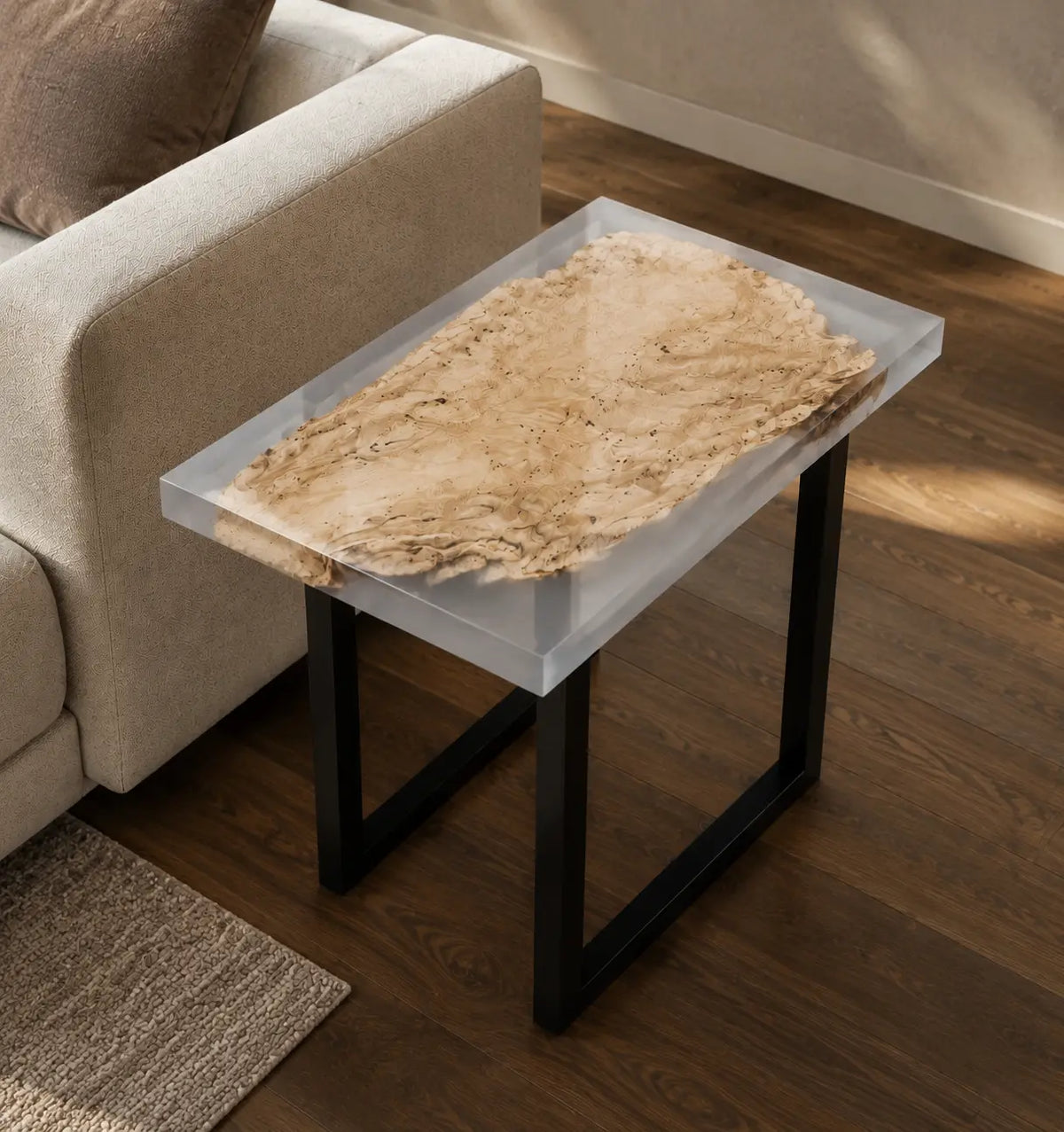 Frozen Halo crystal-clear and pearlescent white epoxy poplar side and end table SET38