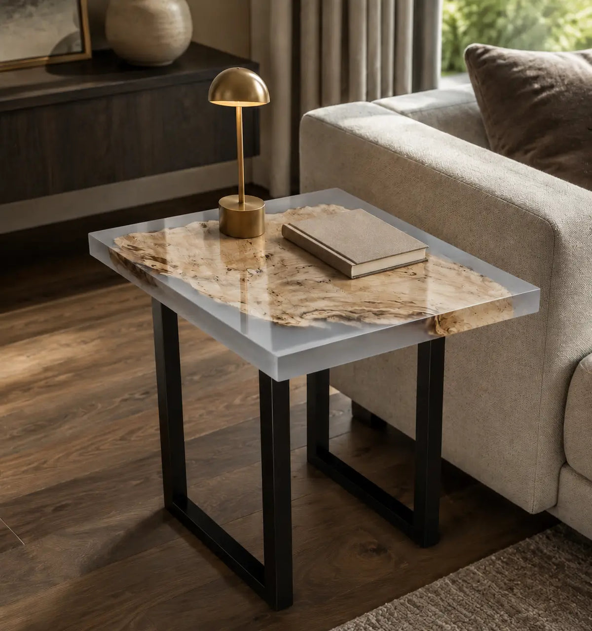 Frozen Halo Crystal Clear & Pearlescent White Epoxy Poplar Side & End Table SET38