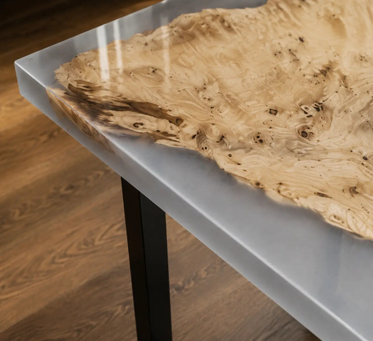 Frozen Halo Crystal Clear & Pearlescent White Epoxy Poplar Side & End Table SET38