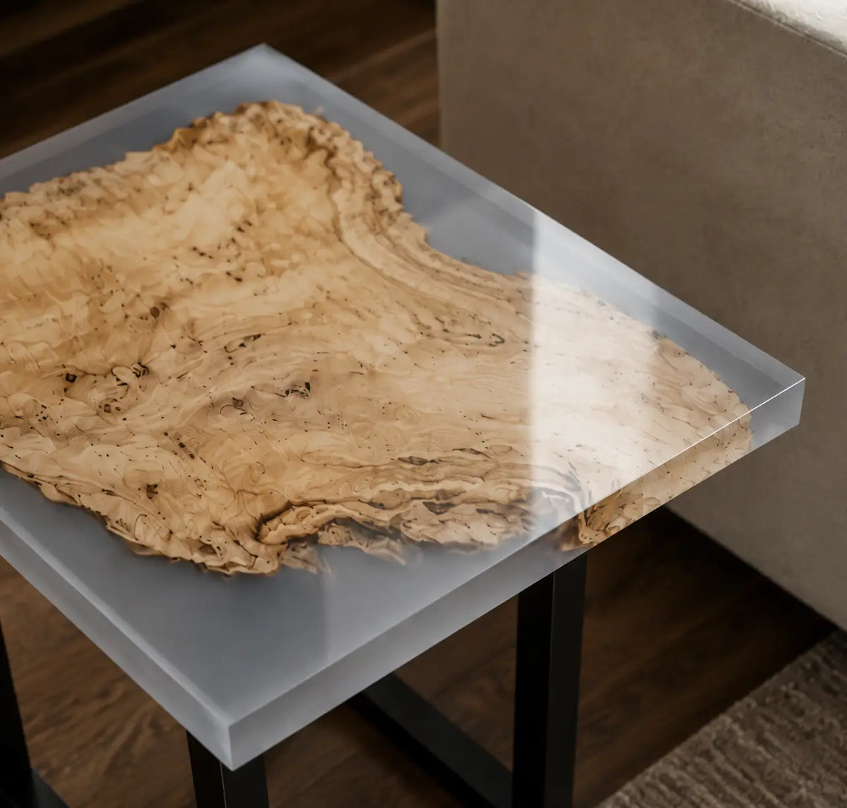 Frozen Halo Crystal Clear & Pearlescent White Epoxy Poplar Side & End Table SET38