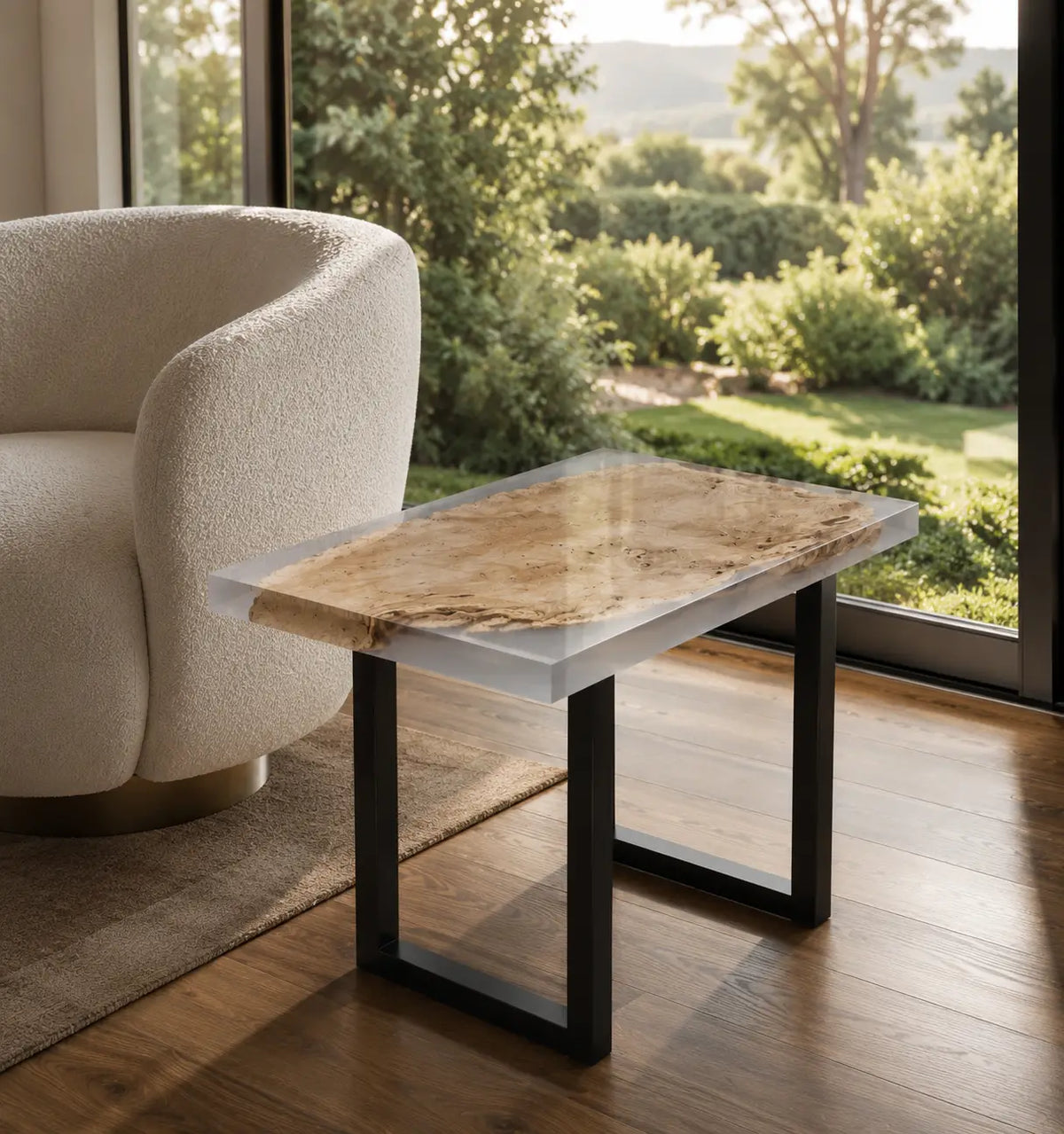 Frozen Halo Crystal Clear & Pearlescent White Epoxy Poplar Side & End Table SET38
