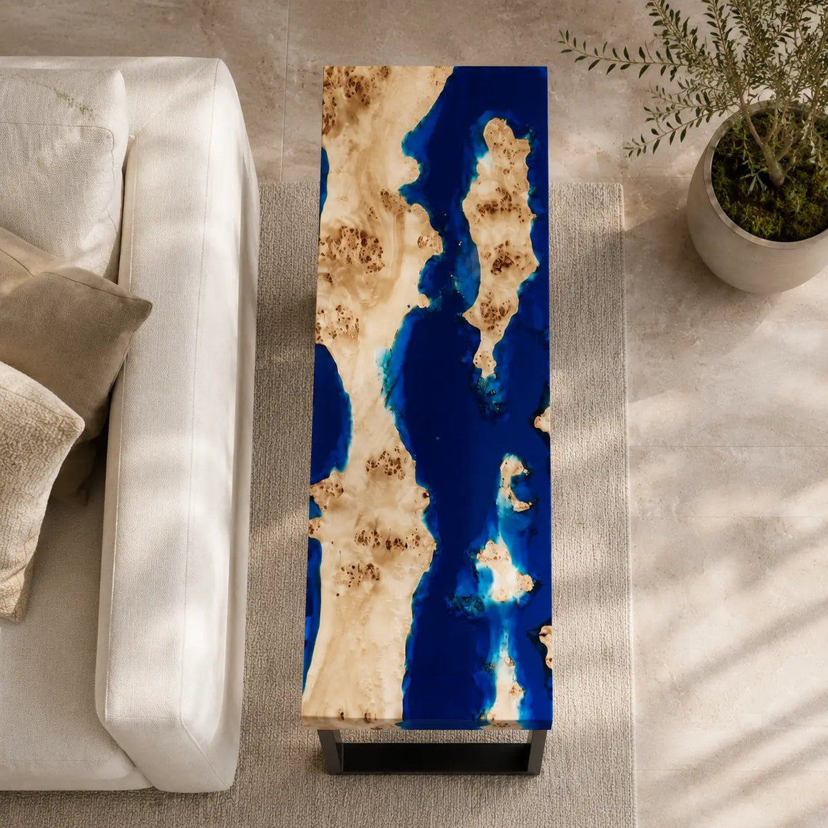 Cobalt Archipelago Cobalt Blue & Turquoise Epoxy River Poplar Side & End Table SET40