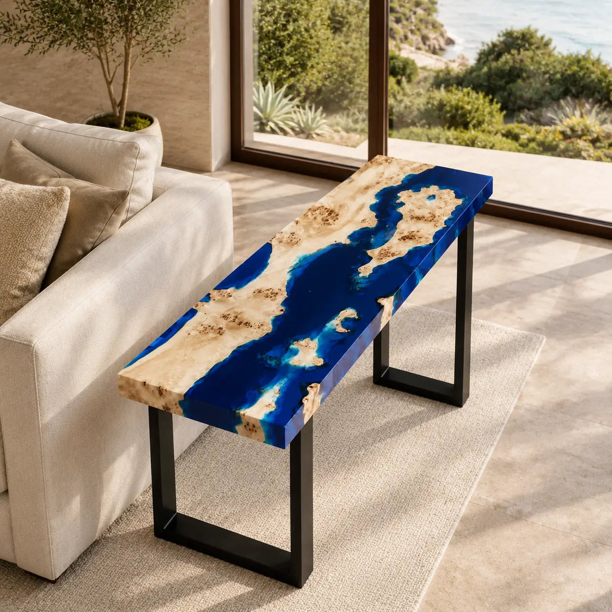 Cobalt Archipelago Cobalt Blue & Turquoise Epoxy River Poplar Side & End Table SET40