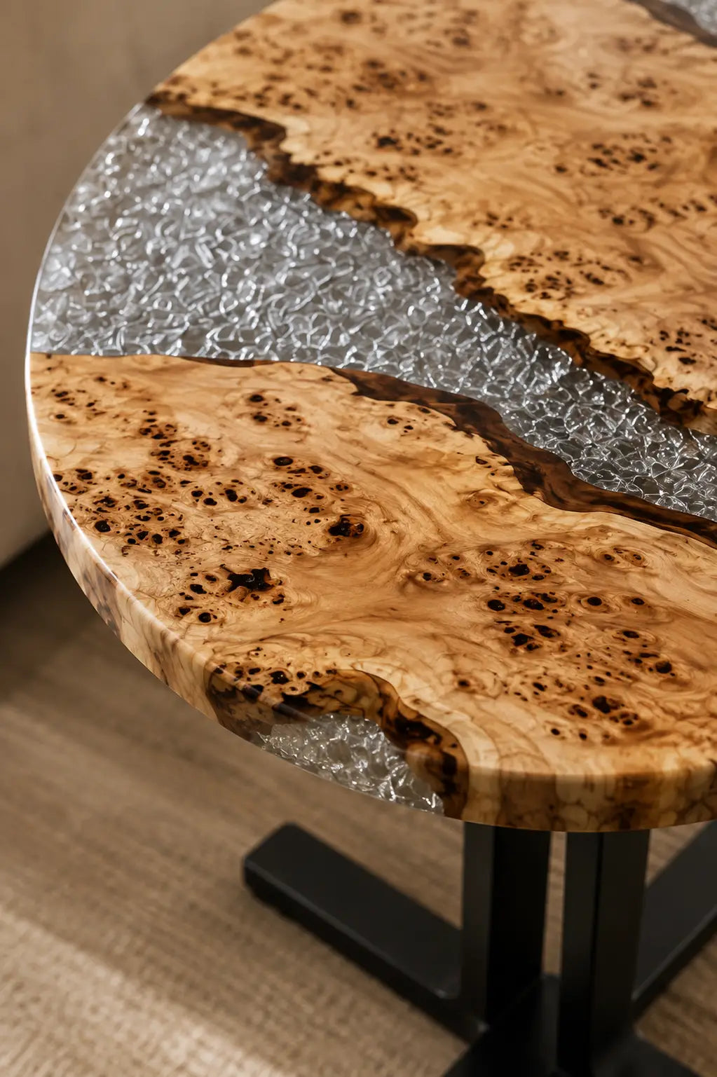 Crystal Pebble Crystal Clear with Pebble Inlays Epoxy Poplar Side & End Table SET44