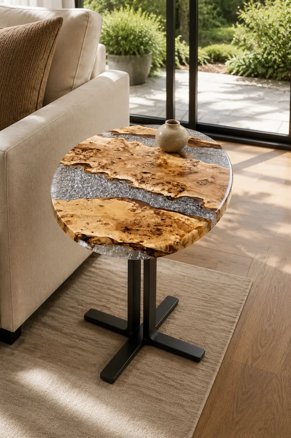 Crystal Pebble Crystal Clear with Pebble Inlays Epoxy Poplar Side & End Table SET44