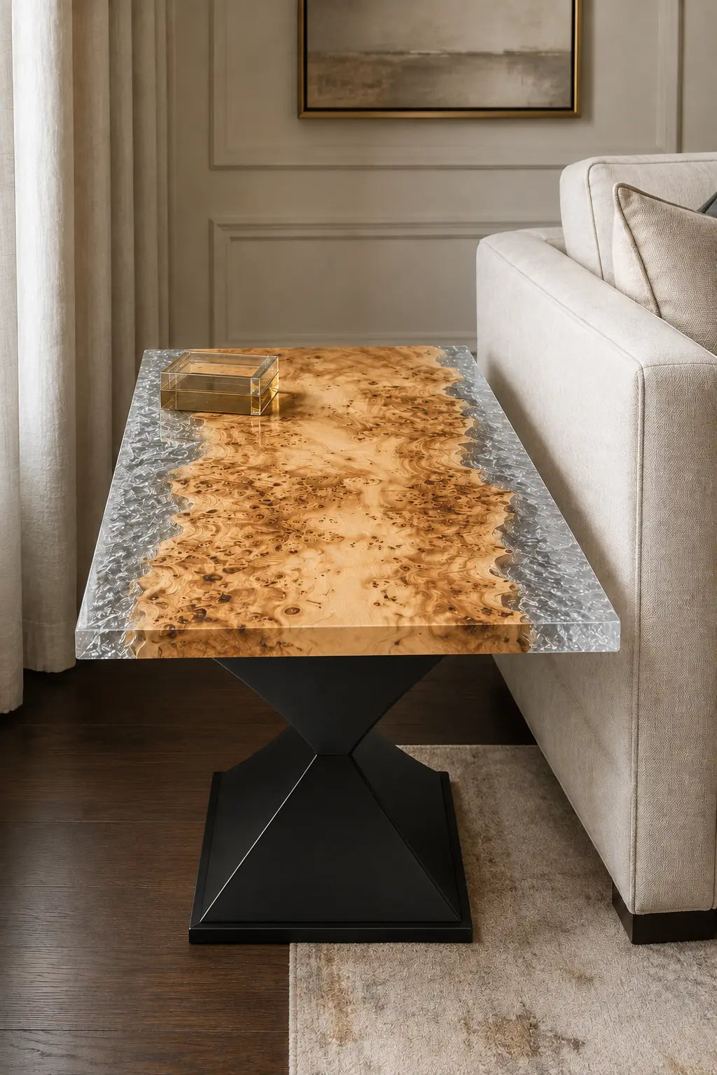 Silver Ice crystal-clear and pearlescent silver epoxy poplar side and end table SET45