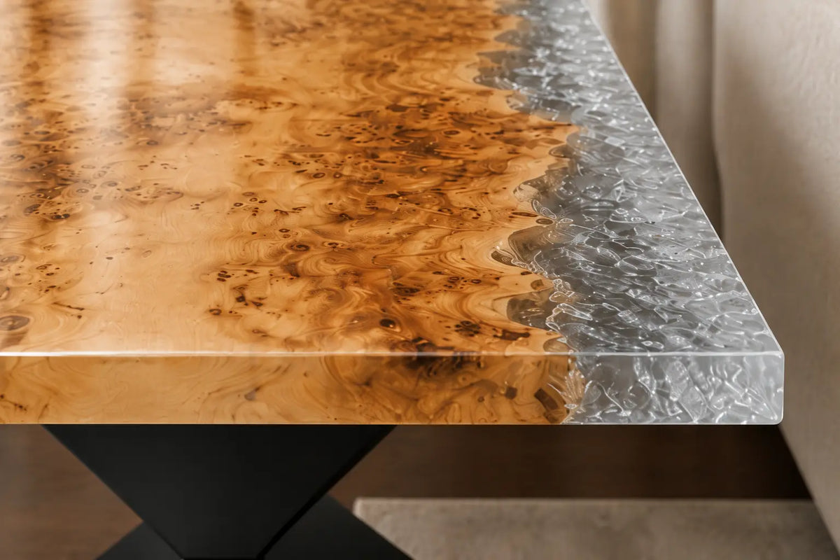Silver Ice Crystal Clear & Pearlescent Silver Epoxy Poplar Side & End Table SET45