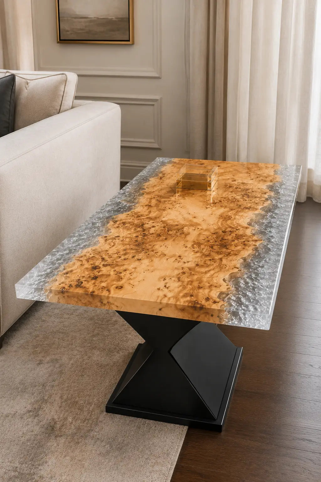 Silver Ice Crystal Clear & Pearlescent Silver Epoxy Poplar Side & End Table SET45