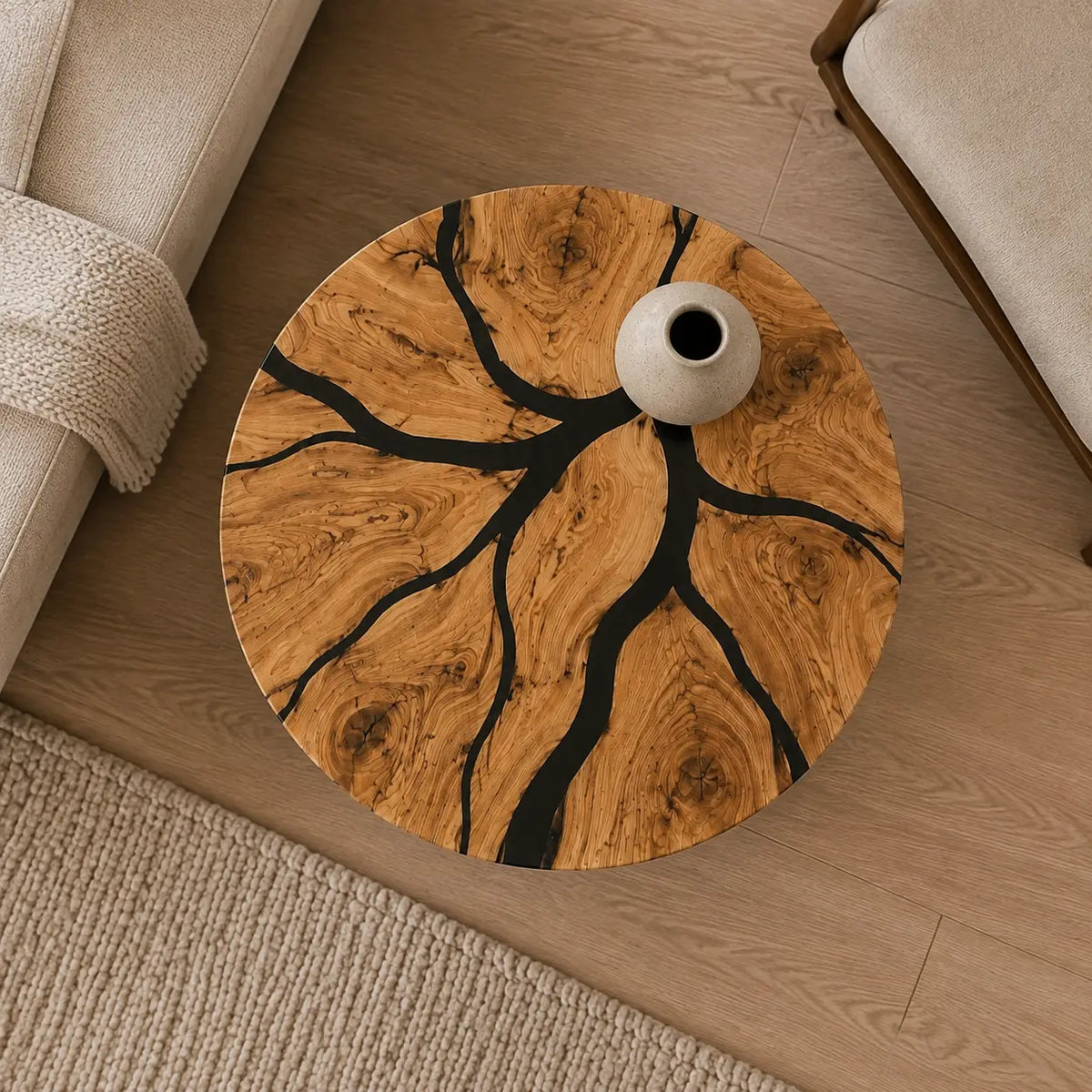 Midnight Burl pure black epoxy italian olive wood side and end table SET48