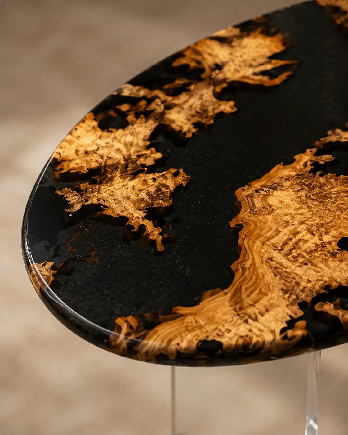 Cedar Eclipse Pure Black Epoxy Cedar Burl Side & End Table SET49