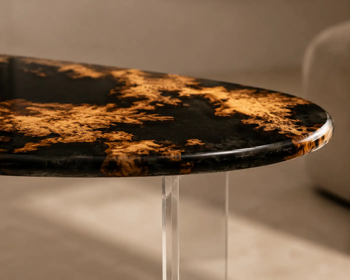Cedar Eclipse Pure Black Epoxy Cedar Burl Side & End Table SET49