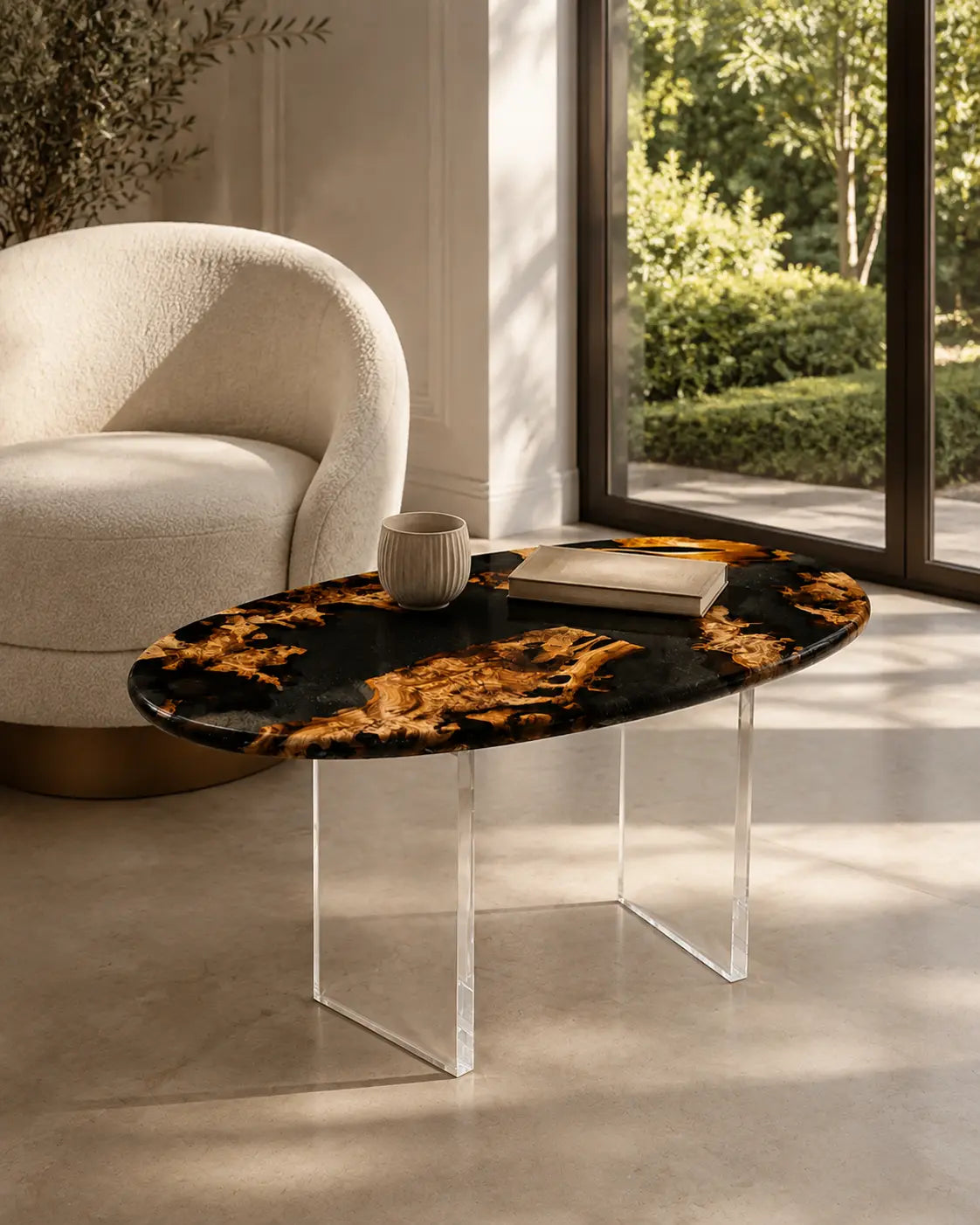 Cedar Eclipse Pure Black Epoxy Cedar Burl Side & End Table SET49