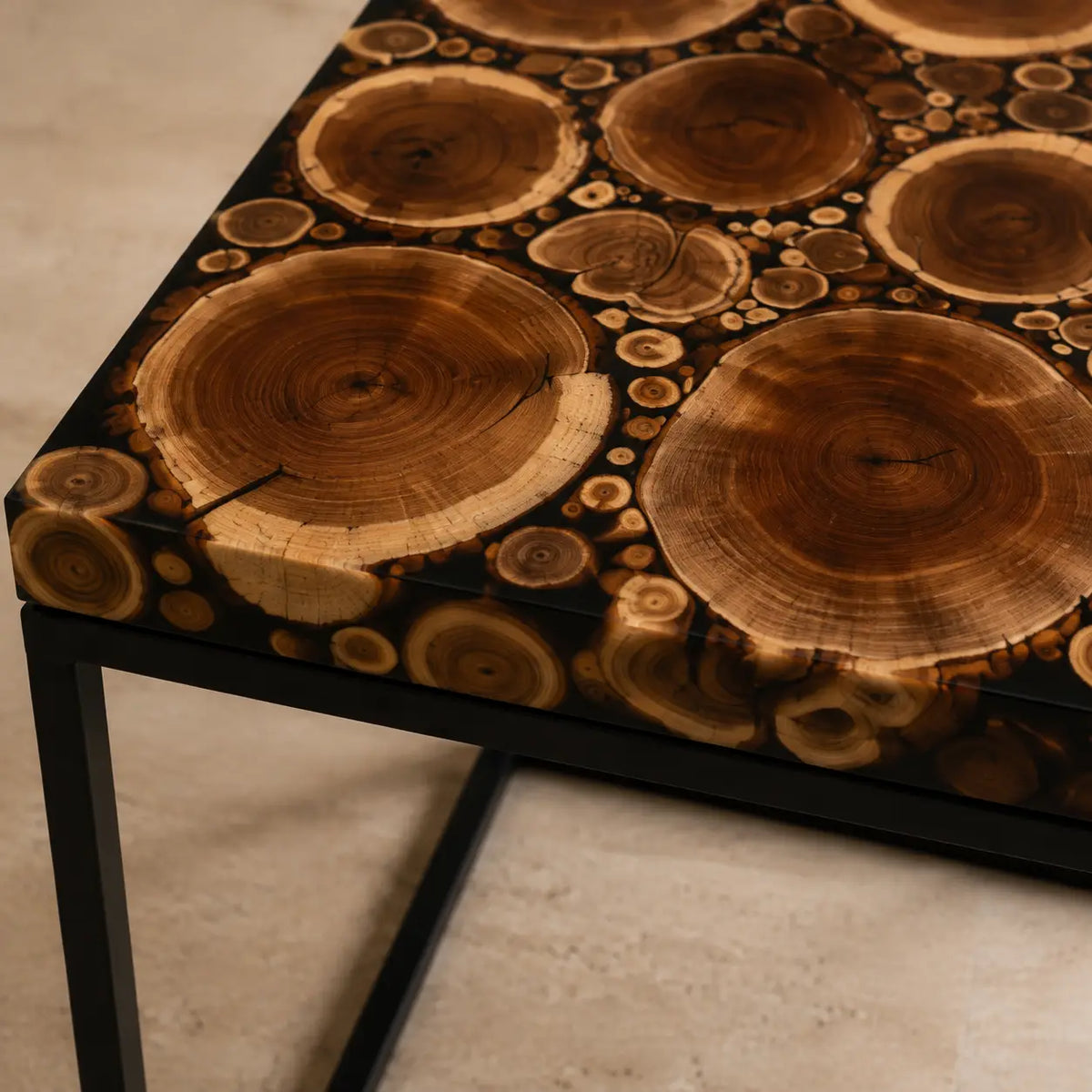 Forest Rings Smoky Black Transparent Epoxy Cedar Burl Side & End Table SET50