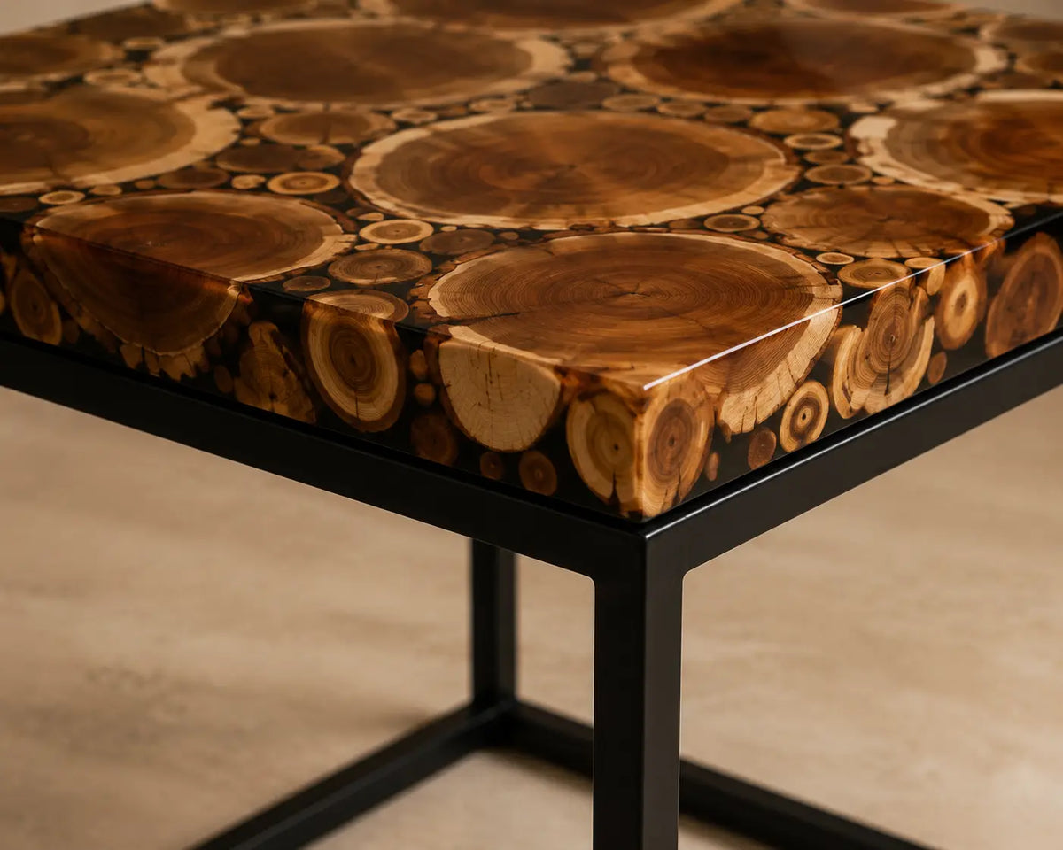 Forest Rings Smoky Black Transparent Epoxy Cedar Burl Side & End Table SET50